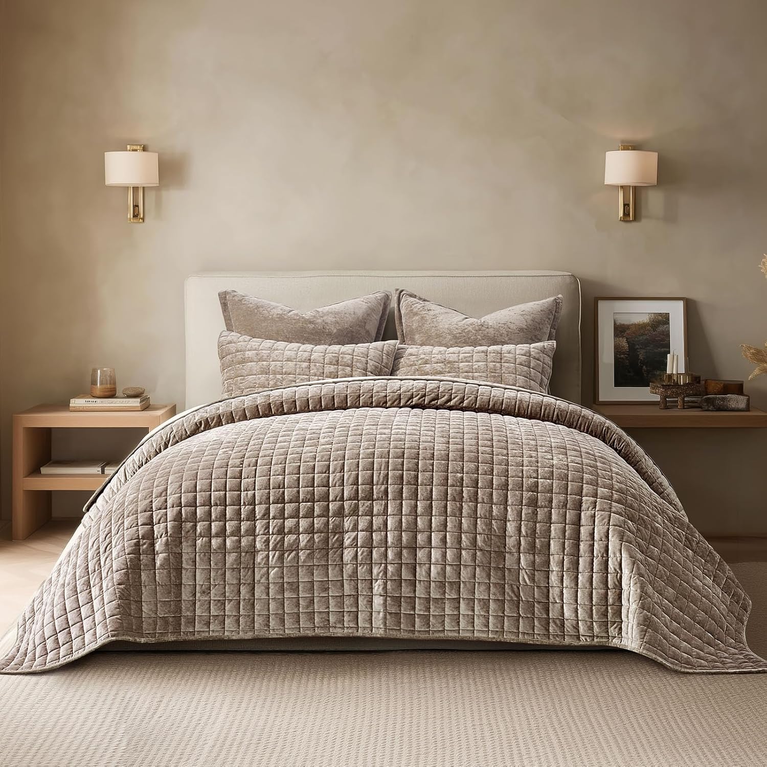 RECYCO Luxury Velvet Quilt King Size Bedding Set for All Seasons
