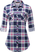 DJT Womens Soft Stretchy Knit Plaid Shirt - Comfortable Stylish