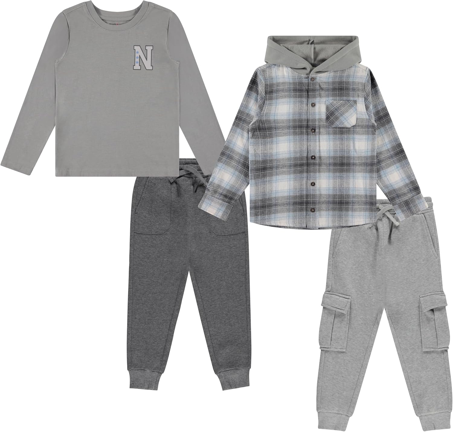 Boys 4 Pack Wardrobe Set with Hoodie, Tee & Joggers for Comfort