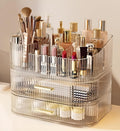 Makeup Organizer with Drawers and 360 Rotating Brush Holder - Clear