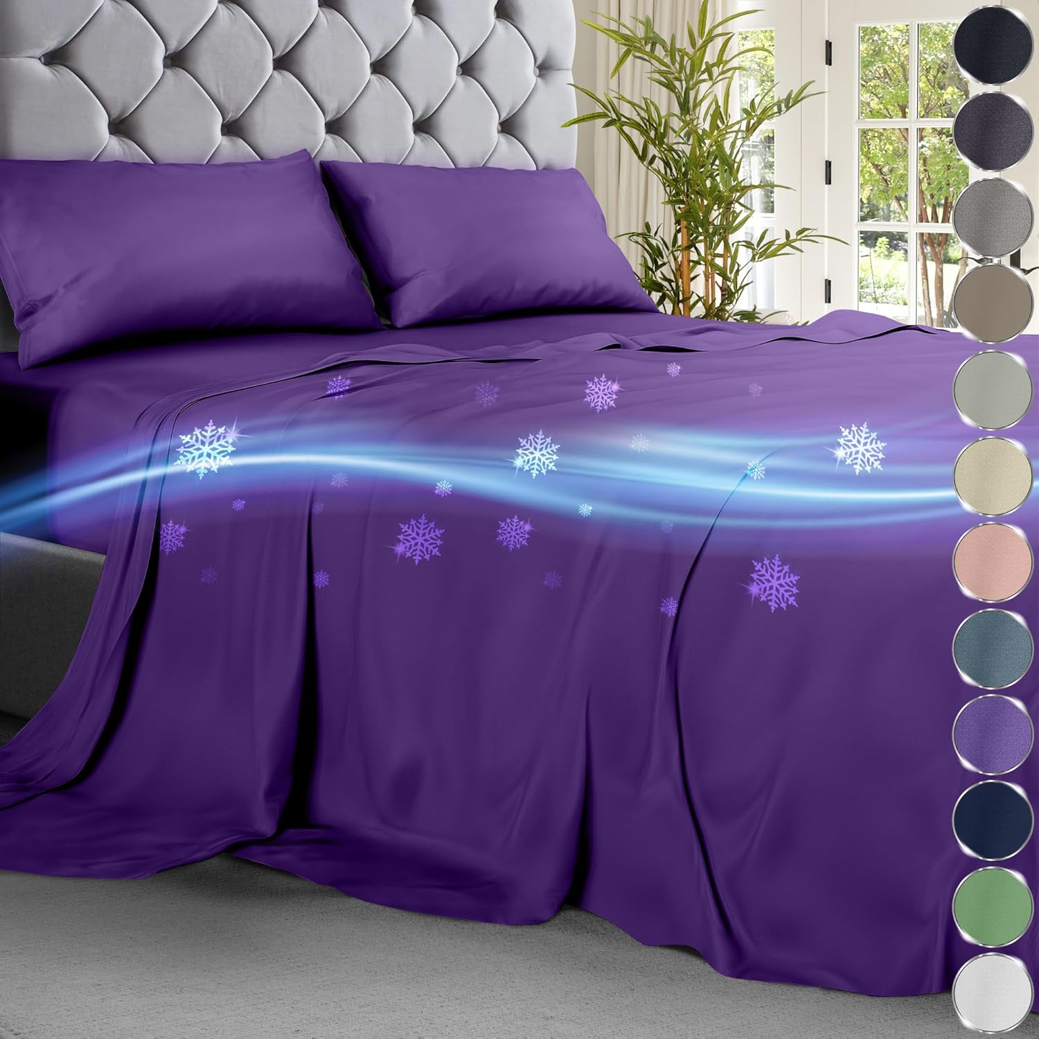 Cooling Sheets Queen Set 4pcs - Luxurious Bamboo Viscose Microfiber