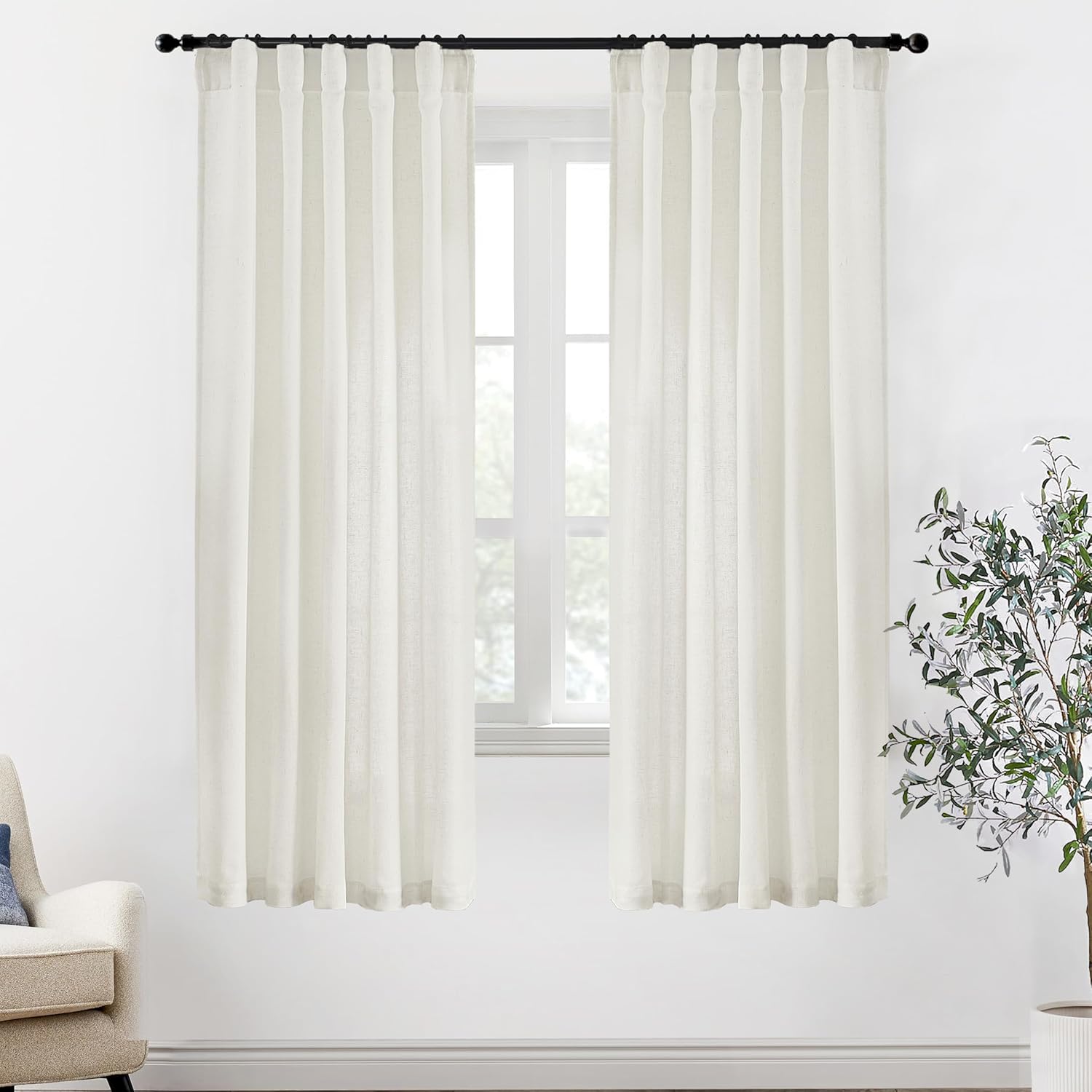 XTMYI 72 Inch Long Linen Curtains for Living Room, Cream Ivory