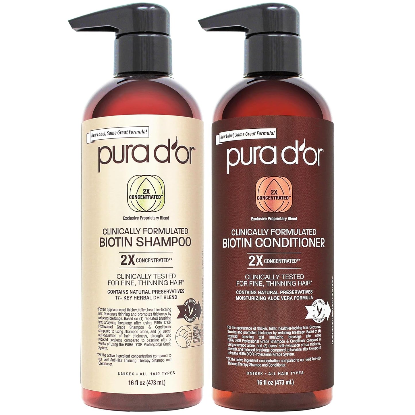 PURA D'OR Biotin Shampoo & Conditioner - Thicker Hair in 1 Step!
