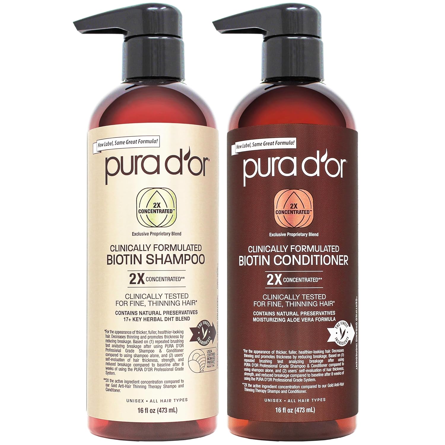 PURA D'OR Biotin Shampoo & Conditioner - Thicker Hair in 1 Step!