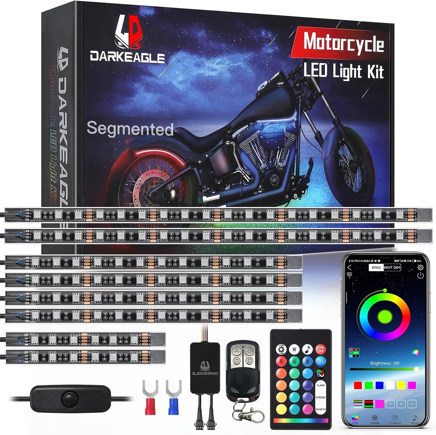 8PCS Segmented Motorcycle LED Lights Kit with Brake & Signal