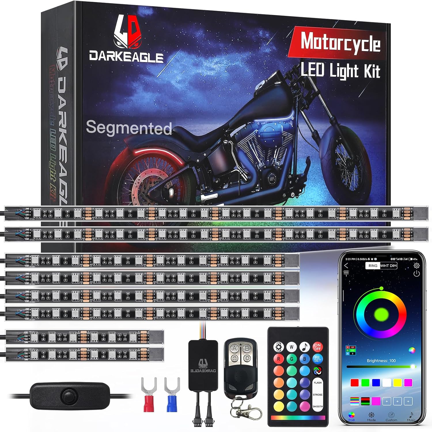 8PCS Segmented Motorcycle LED Lights Kit with Brake & Signal
