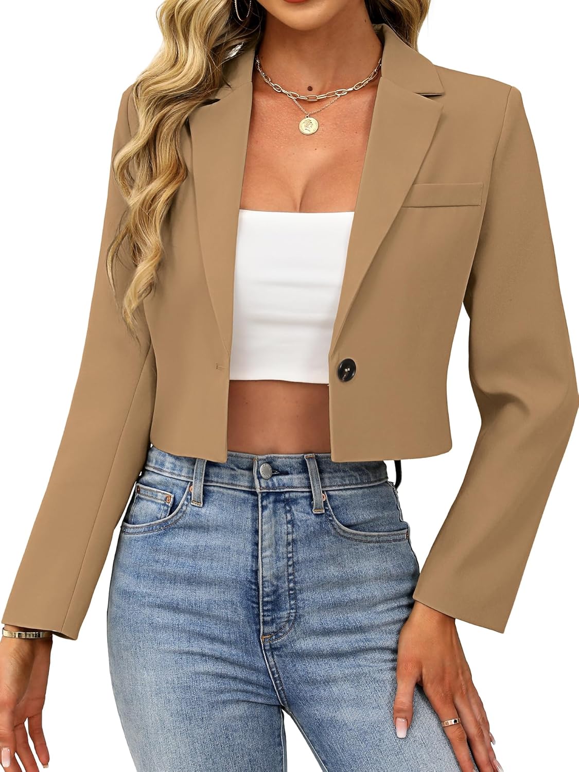 ELLEVEN Womens Cropped Blazer for Stylish Business Casual Wear