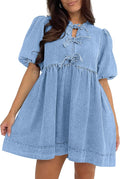 Qazel Vorrlon Denim Dress for Women with Puff Sleeves & Pockets