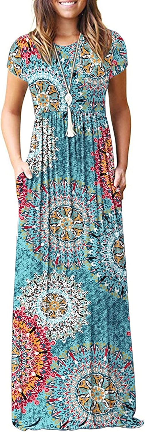 MISFAY Women Short Sleeve Maxi Dresses with Pockets for Casual Wear