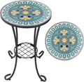 Mosaic Outdoor Side Table 14 in Round Ceramic Top - Green & Yellow