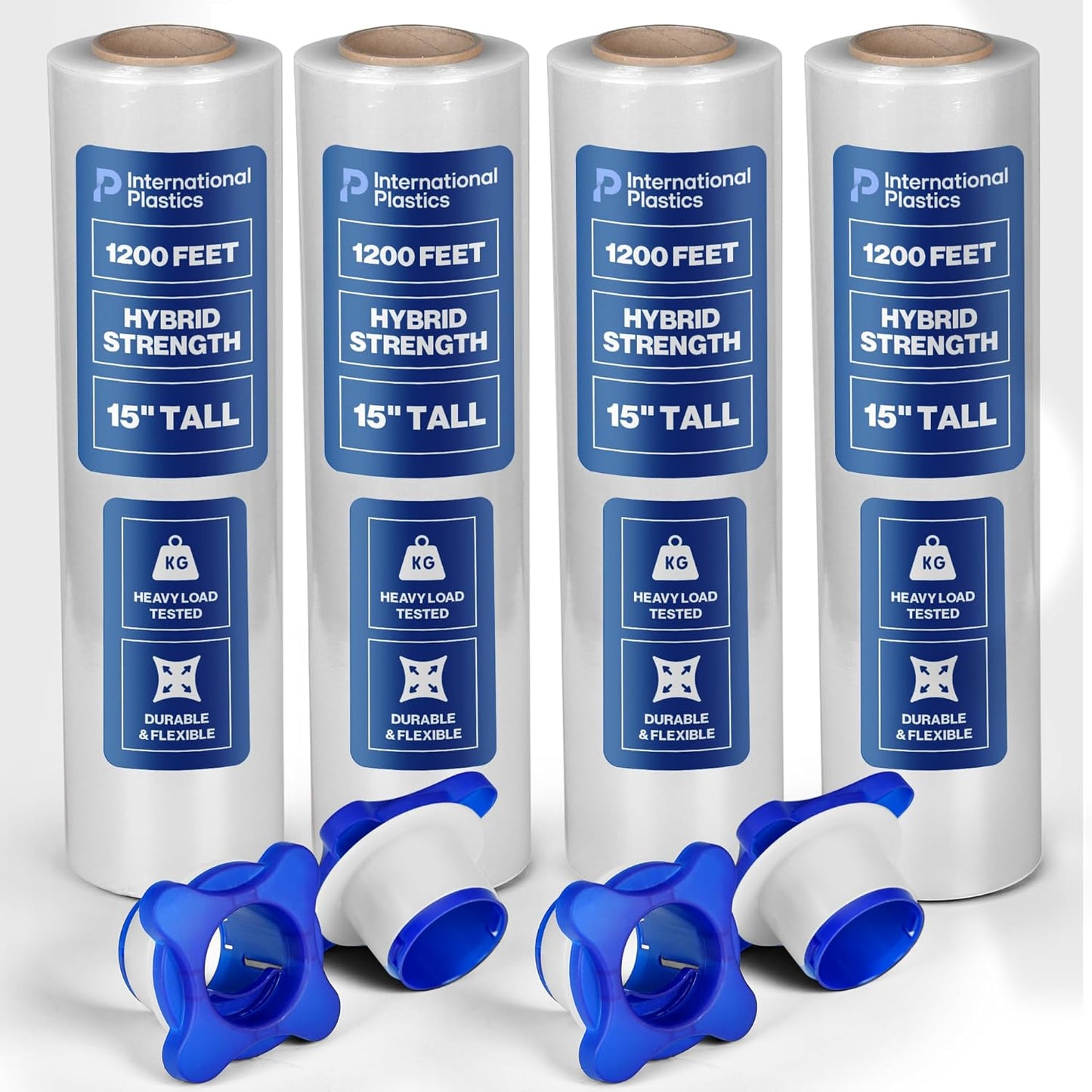 15in Plastic Stretch Film with Tension Handles - 4 Pack for Moving
