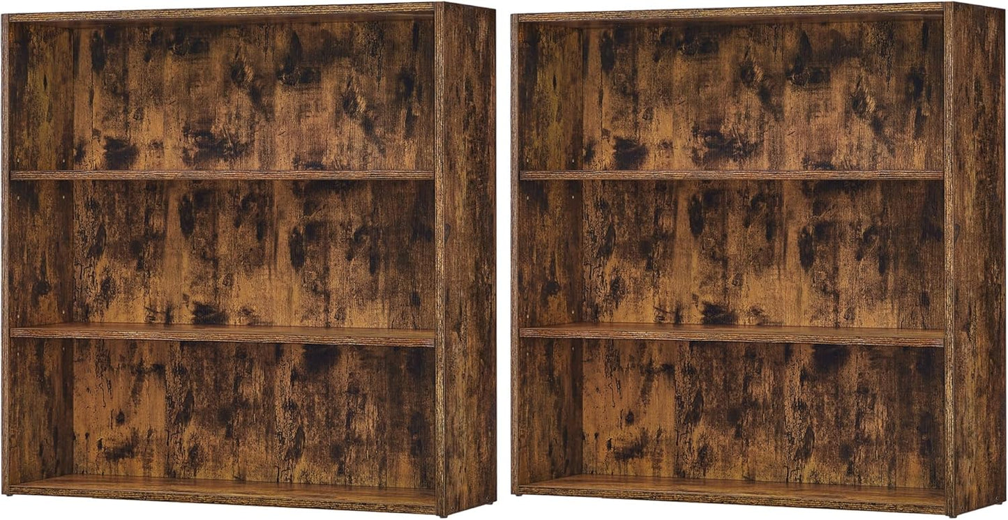 VASAGLE Set of 2 Rustic Brown 3-Tier Bookshelves for Storage