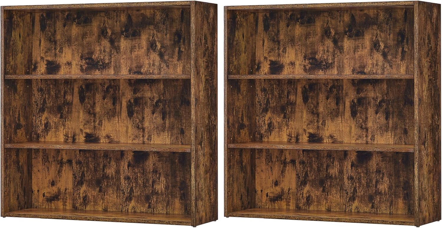 VASAGLE Set of 2 Rustic Brown 3-Tier Bookshelves for Storage