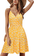 Womens Summer Floral Wrap V Neck Midi Dress - Flattering A-Line