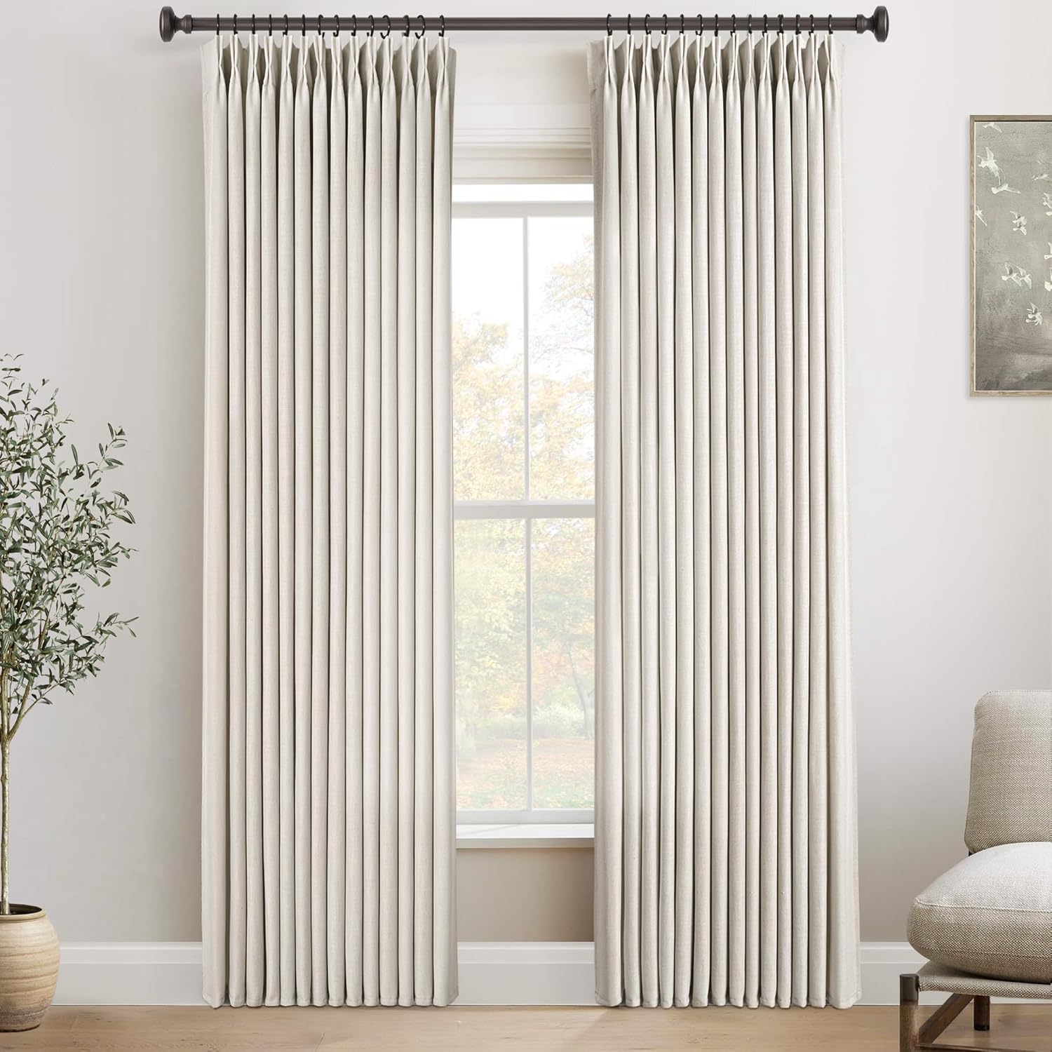 92 Inch Linen Curtains Set for Living Room - Natural Beige Elegance