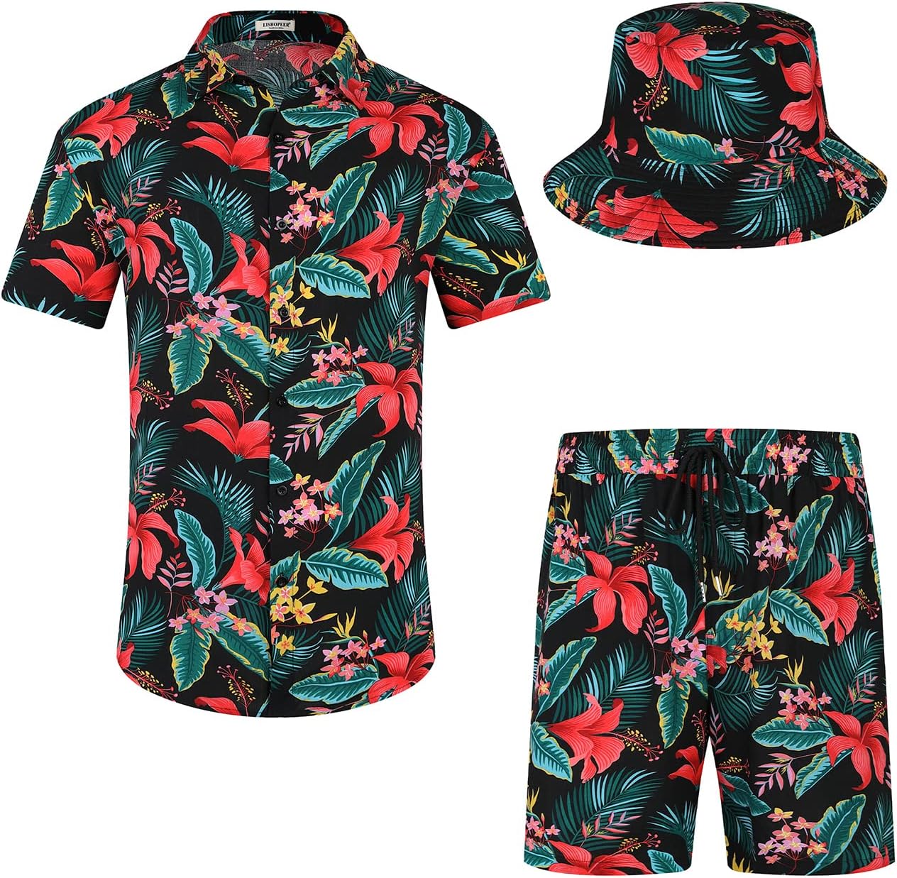 Men's Flower Hawaiian Sets Casual Short Sleeve Shirt and Shorts