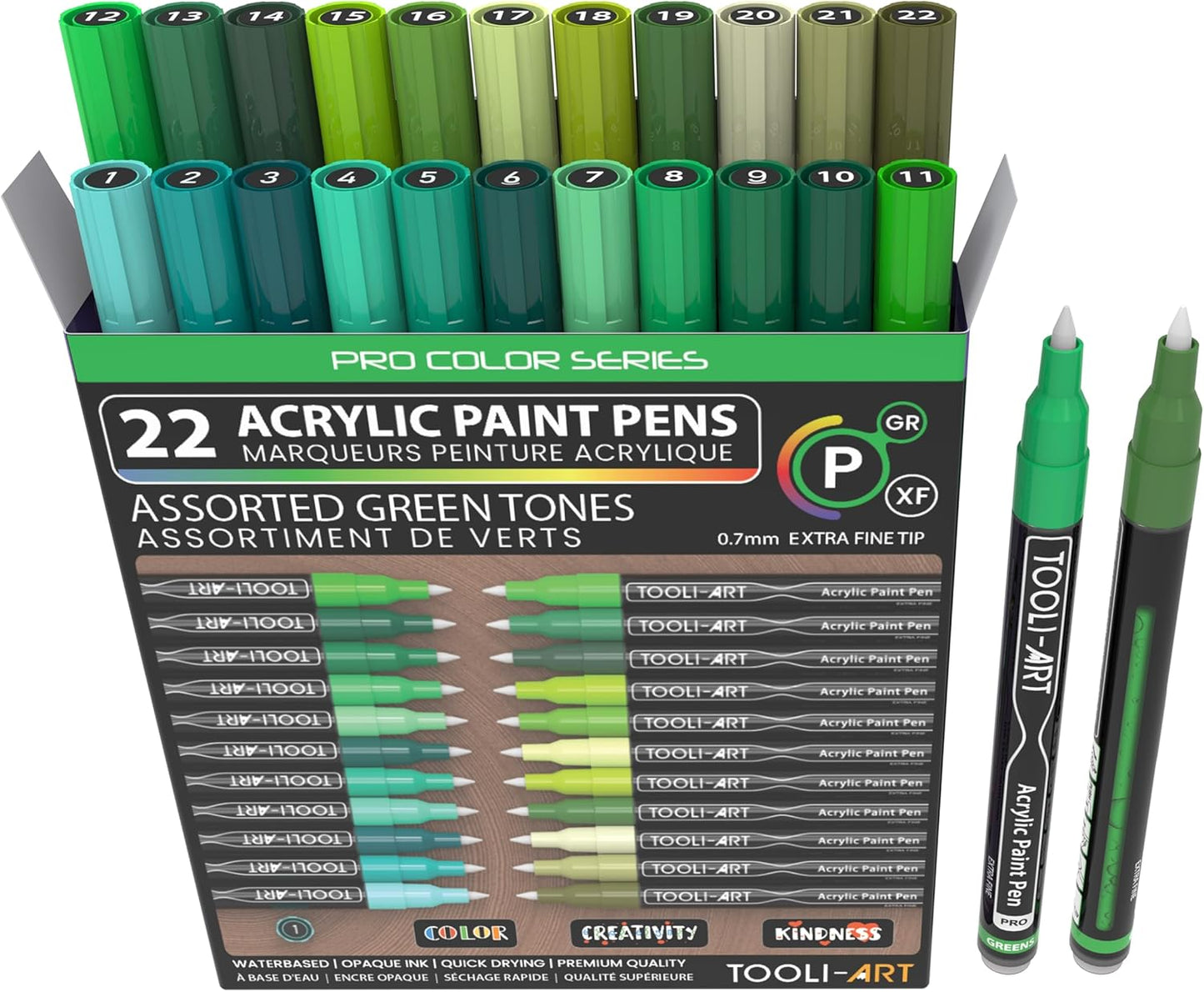 Acrylic Paint Pens Set with 22 Beautiful Green Tones for Art