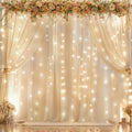 10ft x 10ft Champagne Chiffon Backdrop Curtain with Lights - Elegant