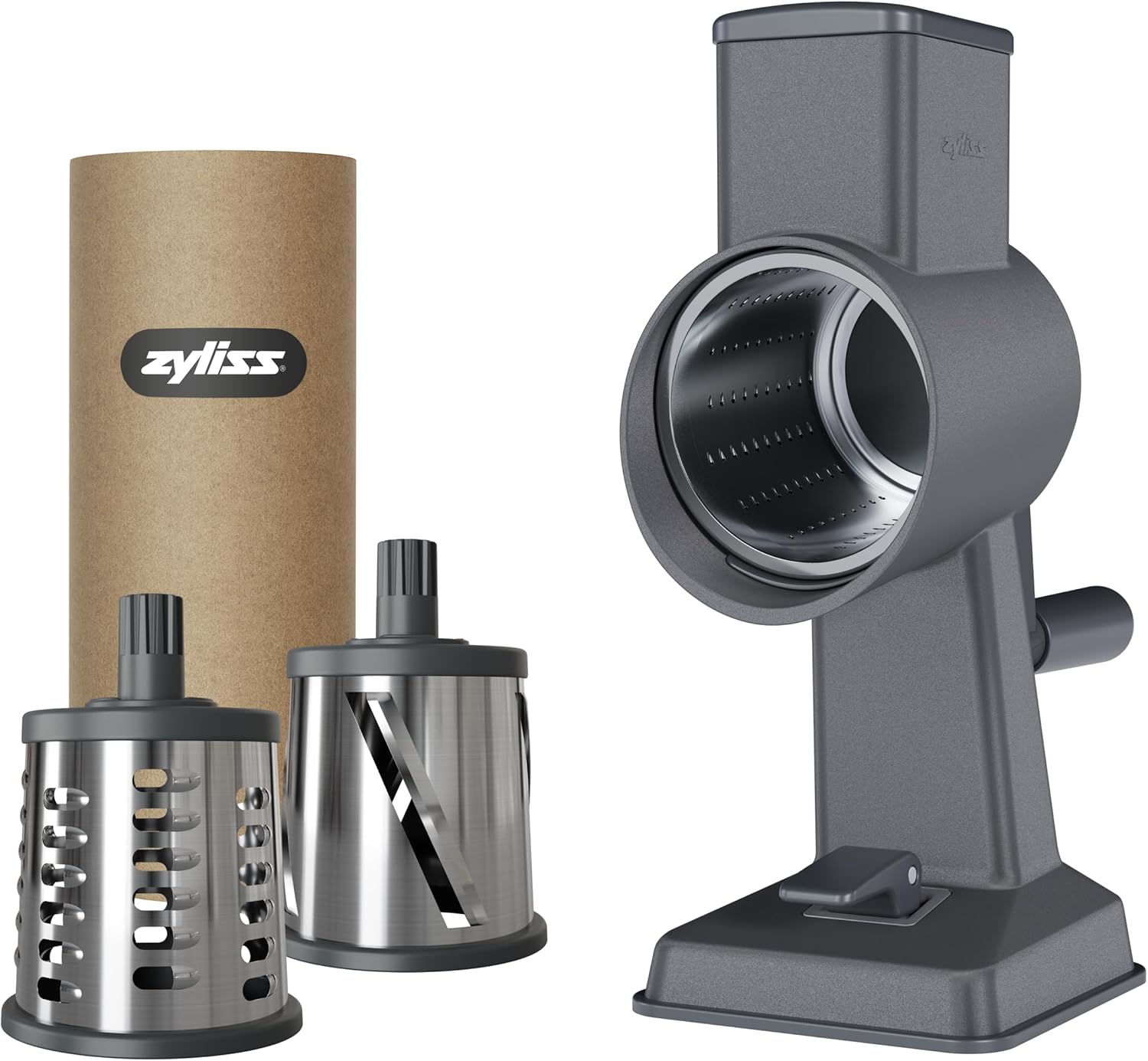 Zyliss Rotary Cheese Grater with 3 Steel Drum Blades for Kitchen