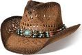 Straw Cowboy Hat for Men Womens Straw Cowgirl Hat Summer Wide Brim
