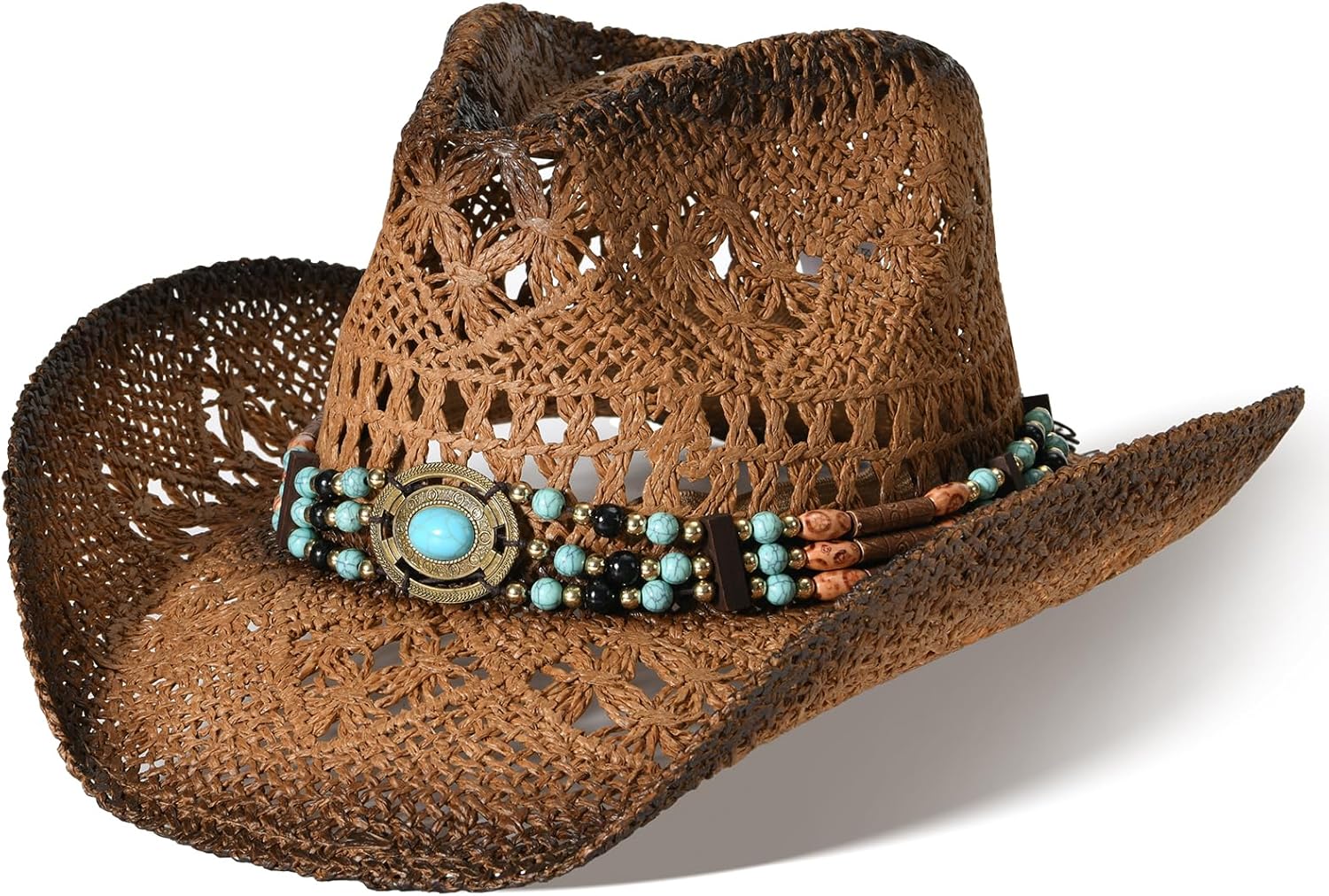 Straw Cowboy Hat for Men and Women with Wide Brim Design