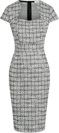 Women's Tweed Pencil Dress Cap Sleeve V-Neck - Work & Party