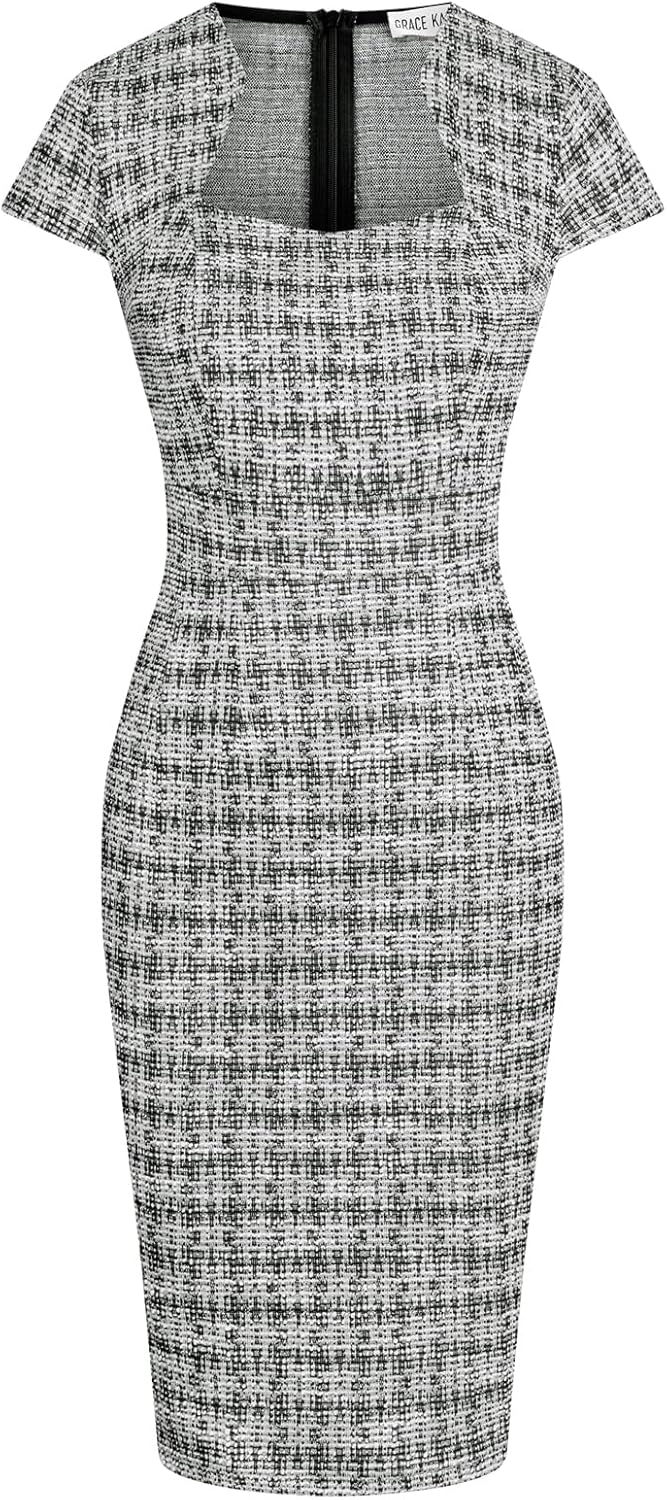 Gorgeous Pencil Dress for Work - Cap Sleeve Tweed Style