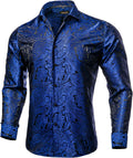Silk Paisley Dress Shirt for Men - Elegant Blue Button-Down