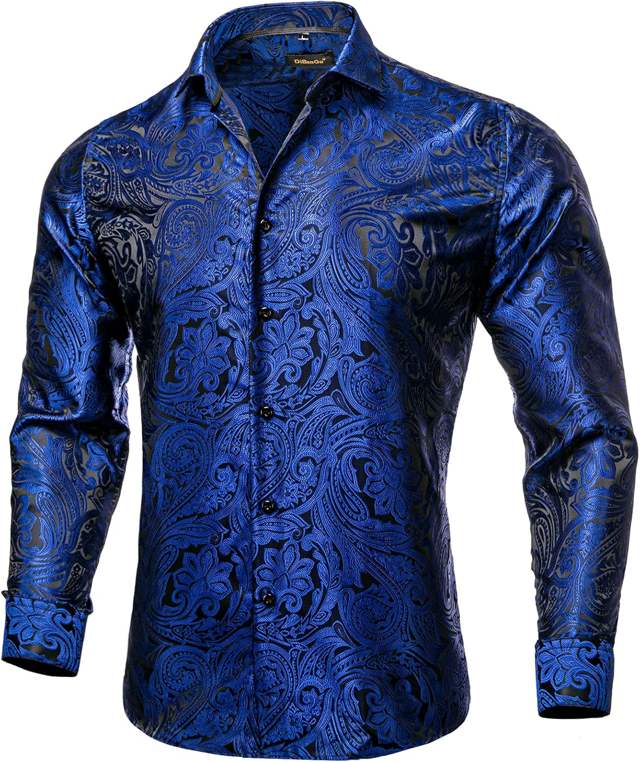 DiBanGu Mens Silk Paisley Dress Shirt for Weddings and Parties