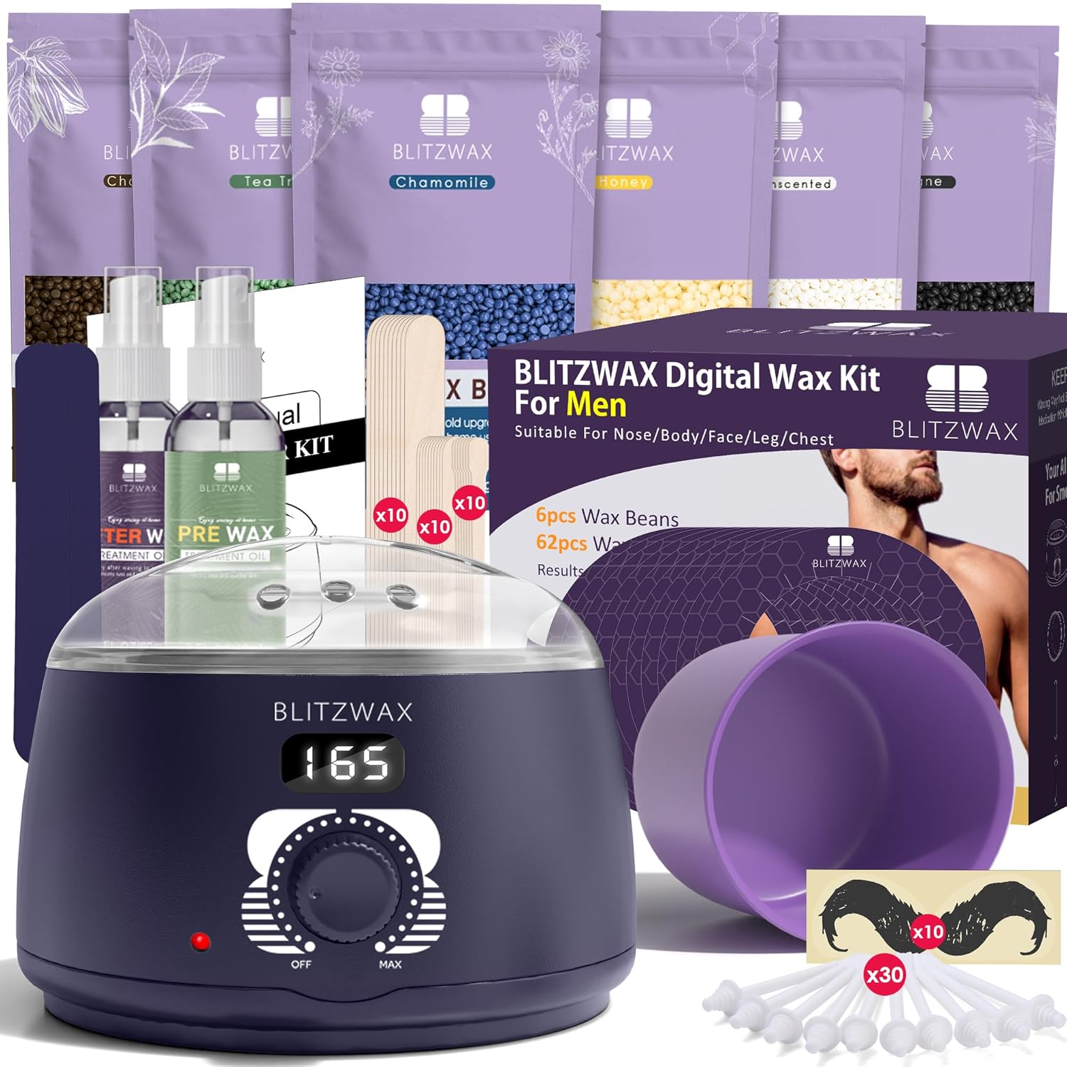 BLITZWAX Brazilian and Bikini Waxing Kit for Men - Easy Hair Removal