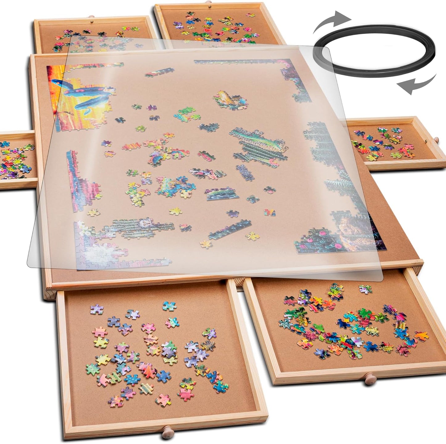 PlayVibe 1500-Piece Portable Rotating Puzzle Board with Cover