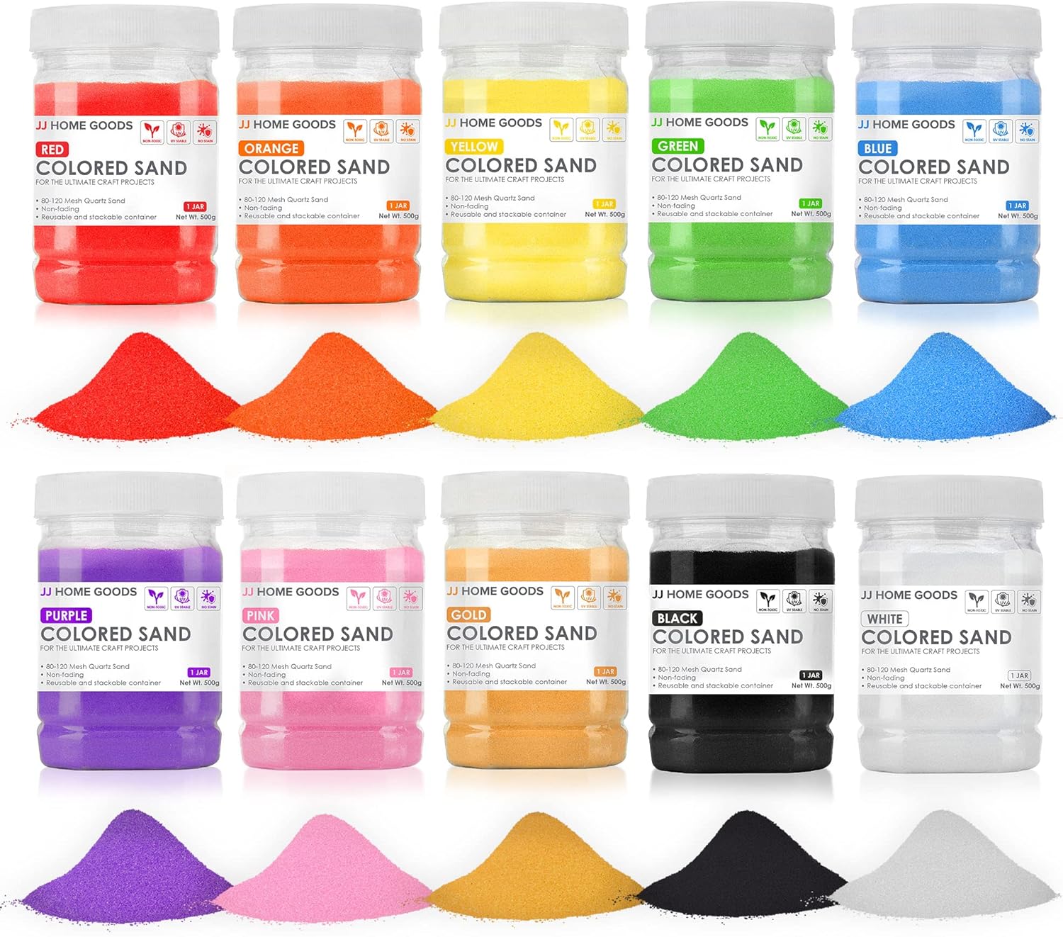 JJ CARE Colored Sand Art Kit for Kids - 10 Vibrant Colors