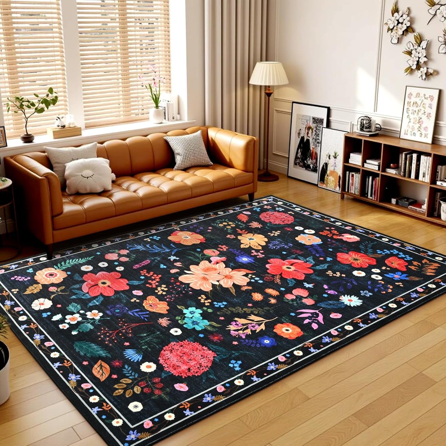 Terrug Floral Washable Area Rug for Bedroom and Living Room