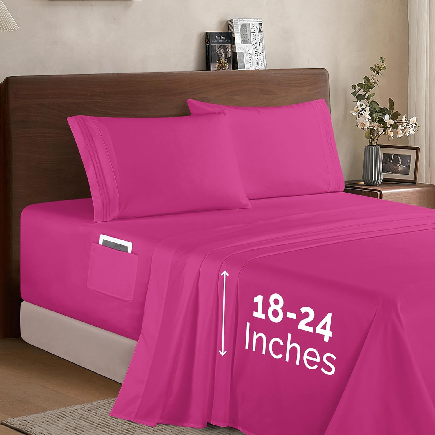 Elegant Comfort Luxury 1500 Microfiber Full Sheet Set in Hot Pink