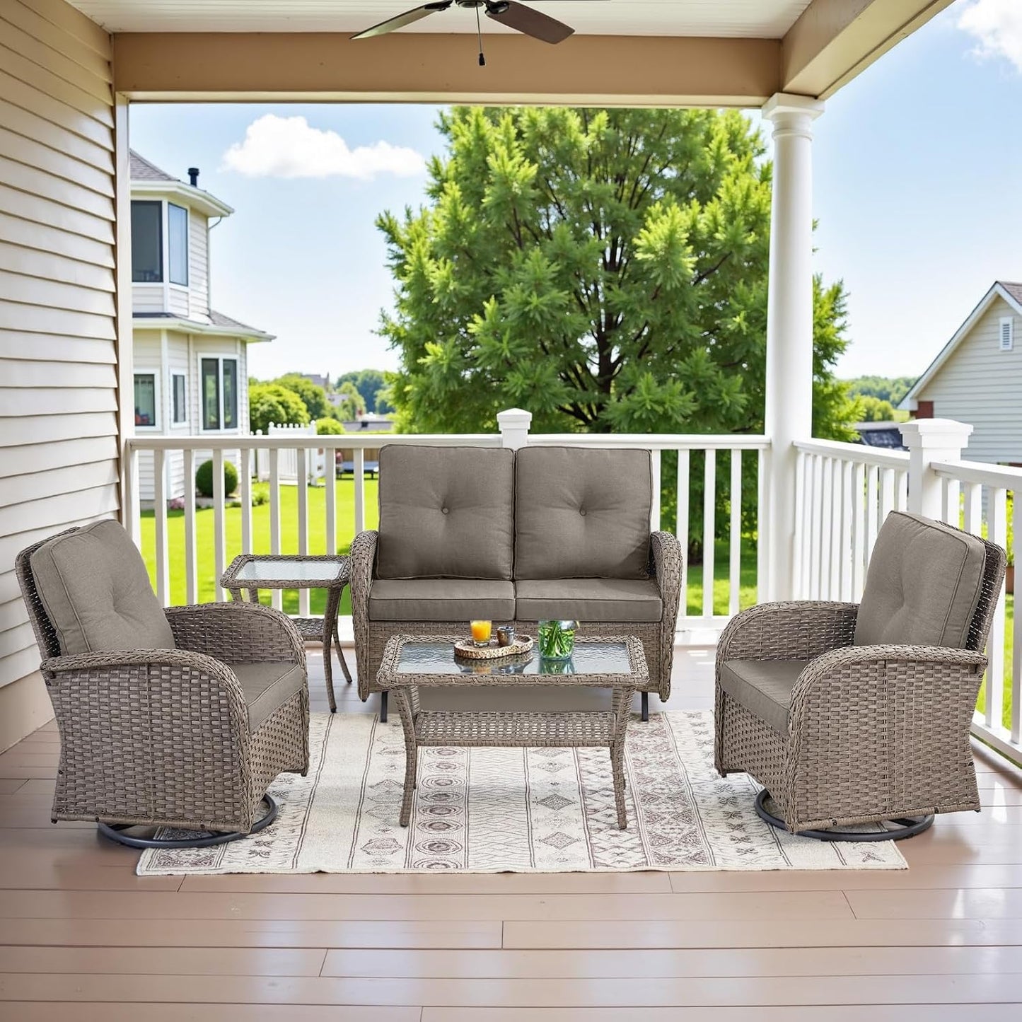 5 Piece Wicker Patio Furniture Set for Outdoor Relaxation