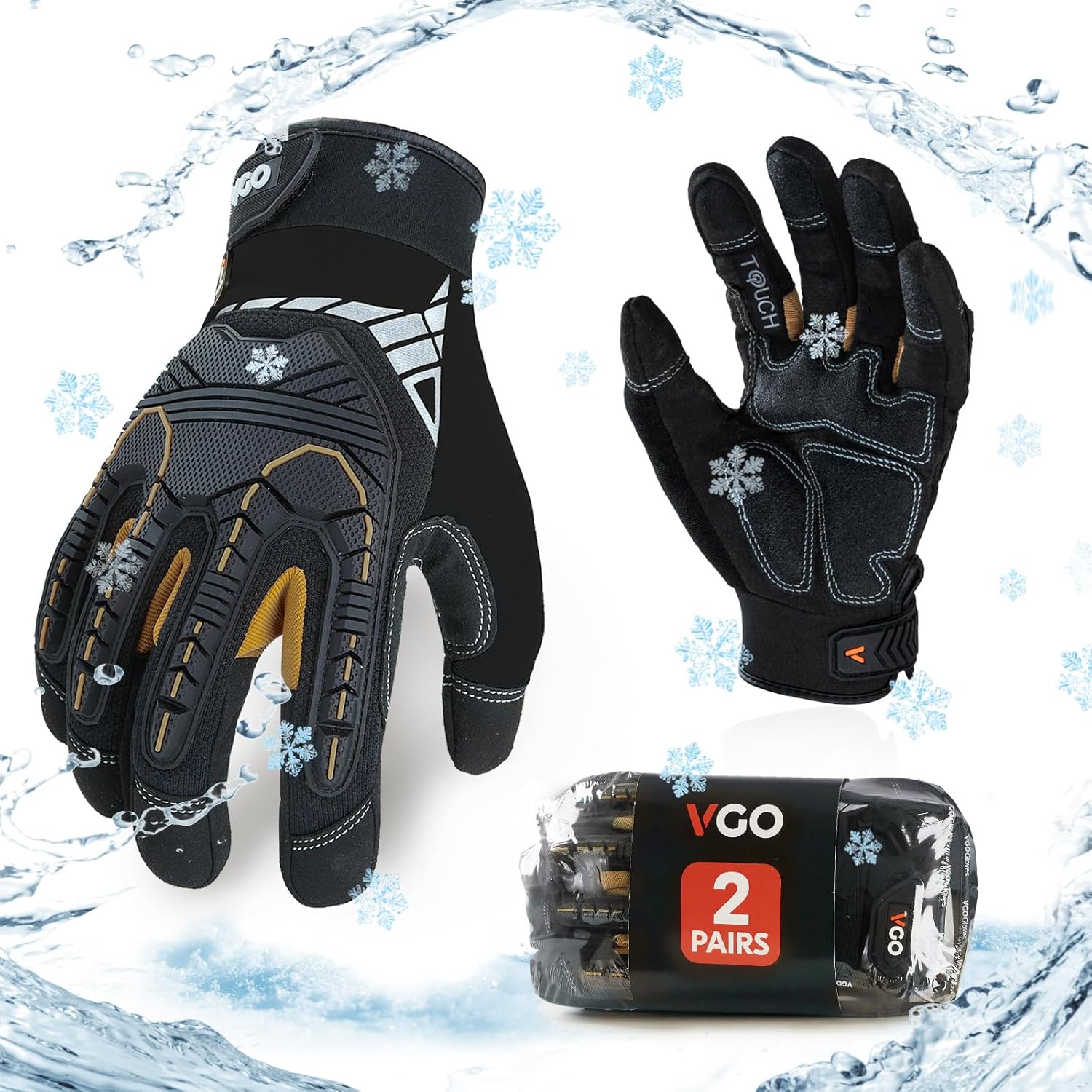 Vgo 2-Pairs Waterproof High-Dexterity Winter Mechanic Gloves