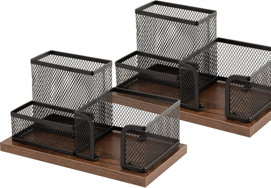Antique Wood & Mesh Pen Holder - Office Organization Marvel