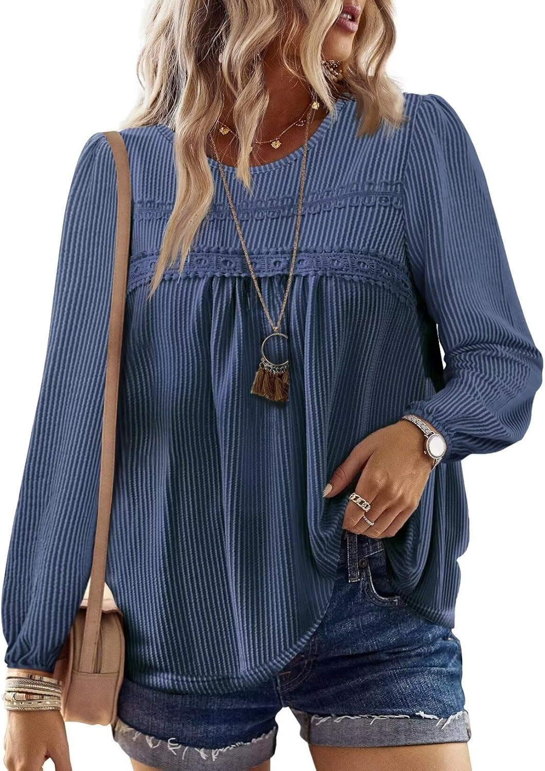 Womens Fall Tops Long Sleeve Striped Shirts for Casual Style