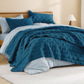 Super King Teal Blue Quilt Set 120x120 in - Oversized Lightweight