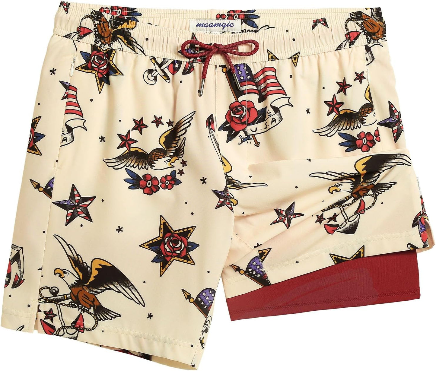 maamgic 7 Inch Mens Swim Trunks with Compression Liner