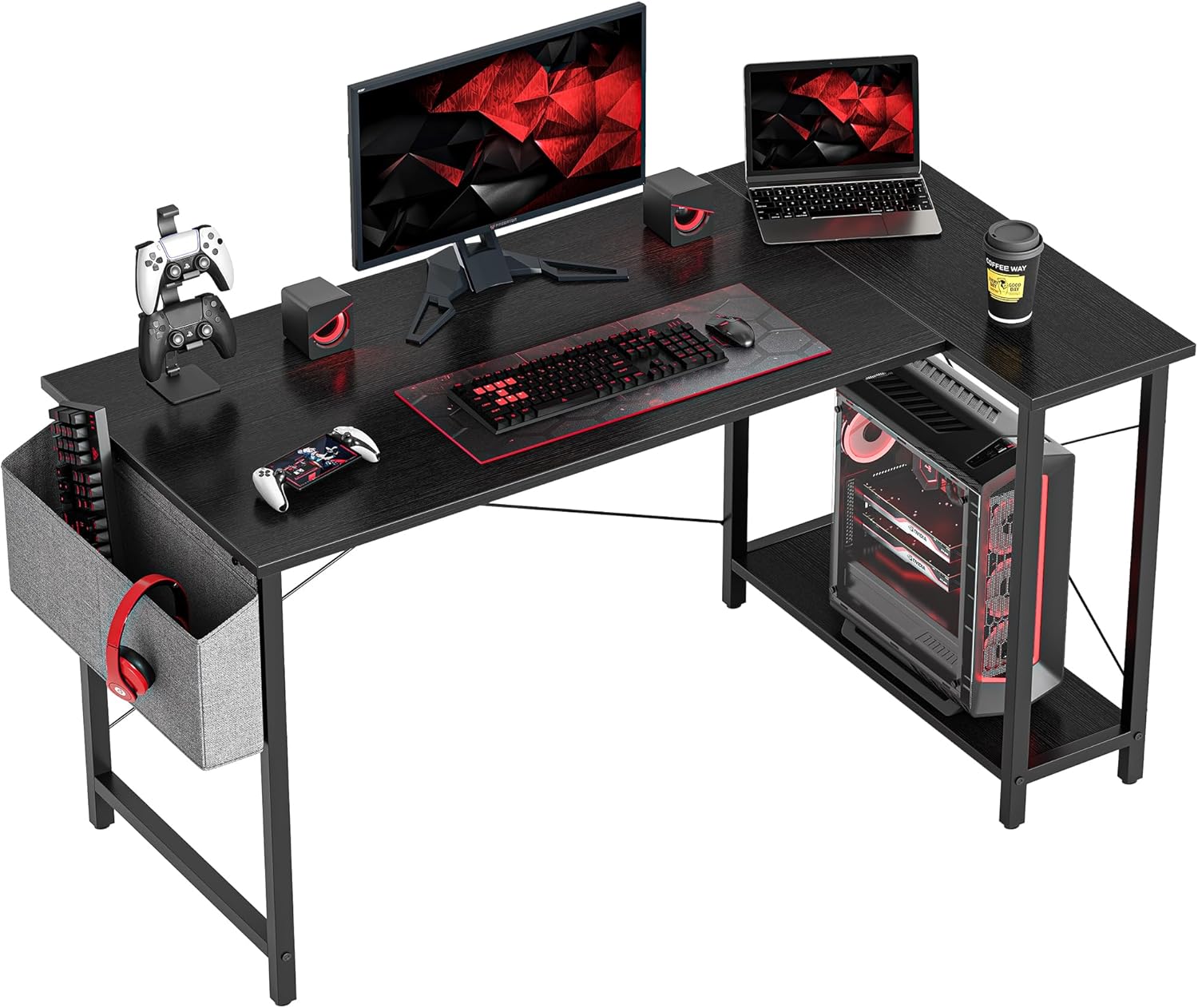 CubiCubi L Shaped Desk with Reversible Storage for Home Office