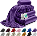 Satin Bed Sheets King Size Striped Purple - Luxury 6 Piece Set