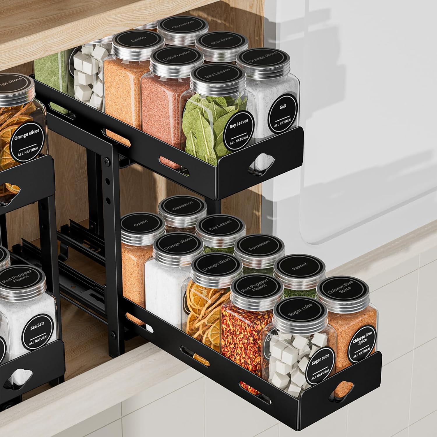 Pull Out Spice Rack Organizer for Kitchen Cabinet Storage