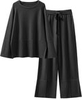 Womens 2 Piece Oversized Knit Sweater Set - Cozy Wide Leg Lounge Pants