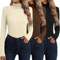 3 Pack Cotton Cashmere Blend Women's Turtleneck Tops - Warm Base Layer