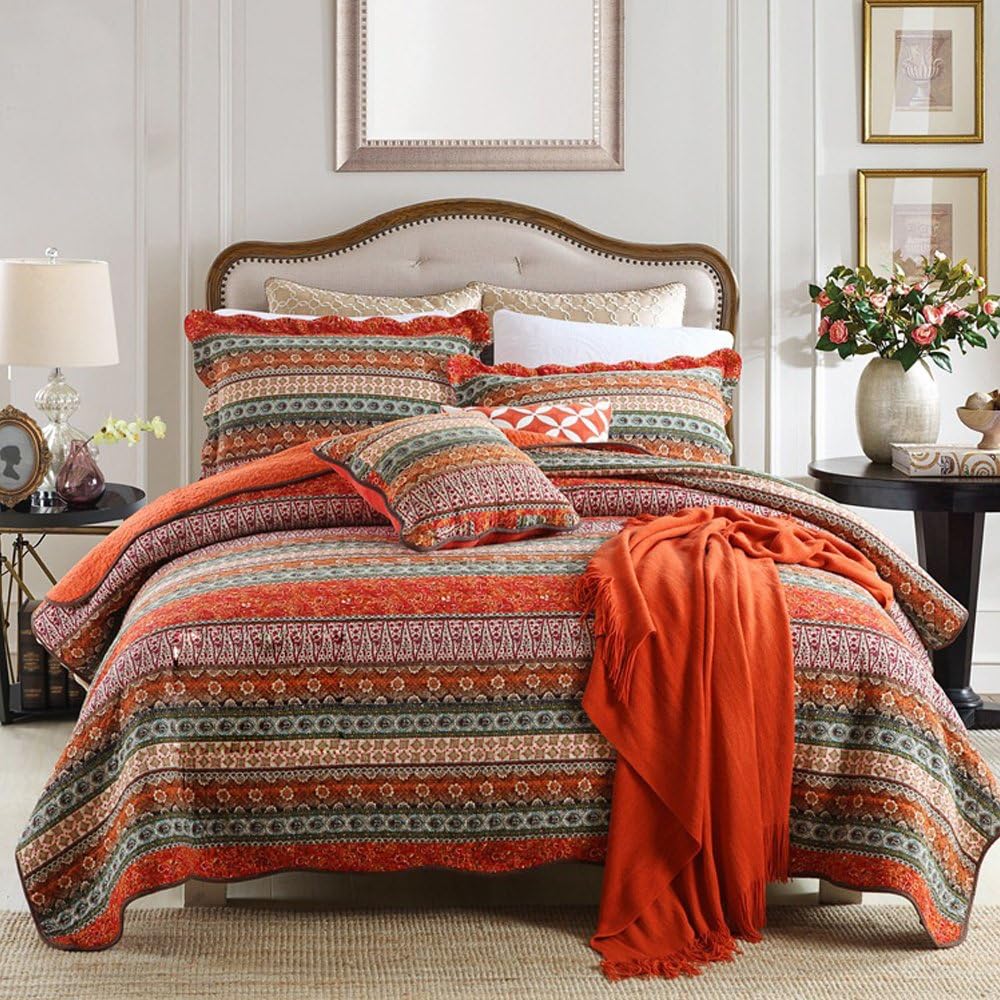NEWLAKE Striped Classical Cotton Bedspread Quilt Set for King Size