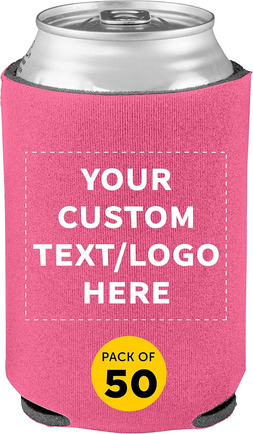 Custom Collapsible Beer Can Coolers Set of 50 - Neon Pink
