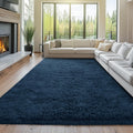 Navy Blue Plush Modern Area Rug: Soft Shag for Living Room