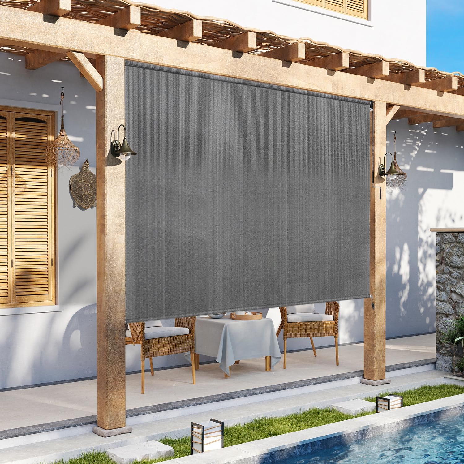 MEOOEM Outdoor Roller Shade with 95% UV Protection for Patios