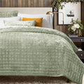 RECYCO Luxury Velvet Quilt Set King Size Bedding - Ultra Soft Sage